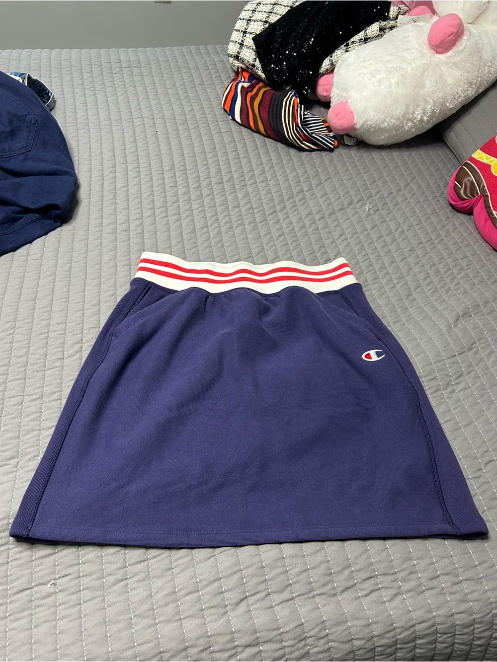 Champion Navy Mini Skirt with Red-Striped Elastic Waistband